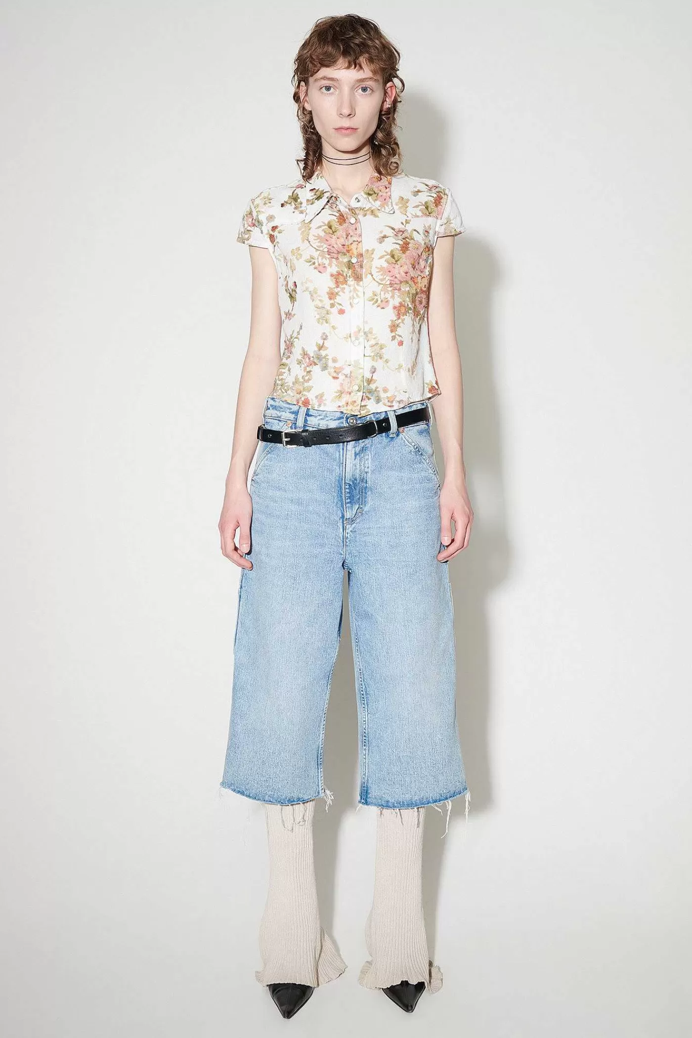 Skjorttyg | Our Legacy Daisy Shirt Kortarmad Vit Blommig Gobelangtryck