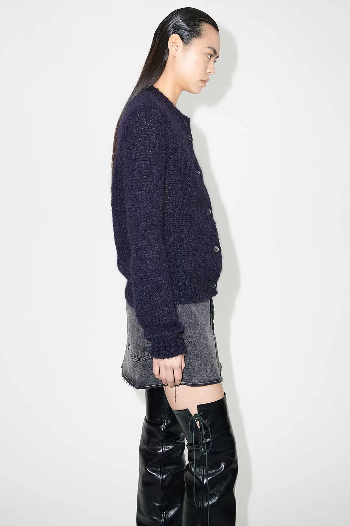 Stickat | Our Legacy Oma Cardigan Navy Fuzzy Mohpaca