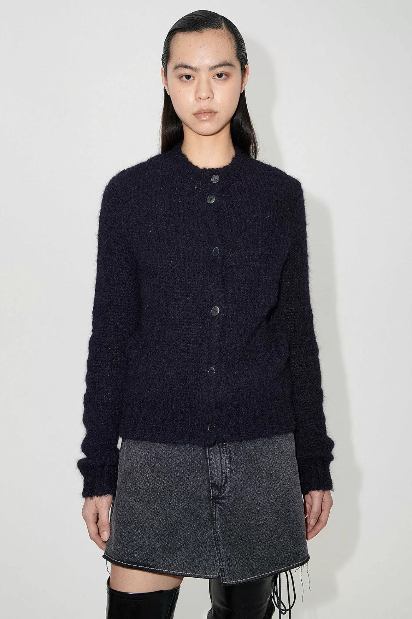 Stickat | Our Legacy Oma Cardigan Navy Fuzzy Mohpaca